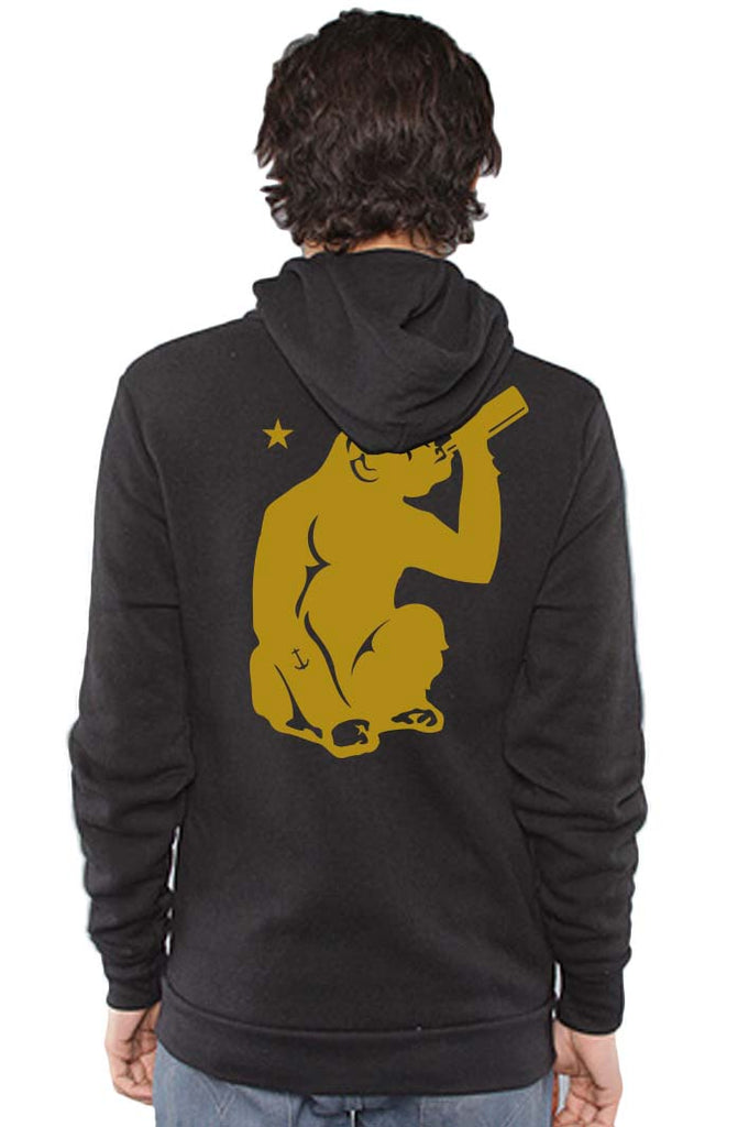Zip Hoodie Gold Back Print Brass Monkey Shop